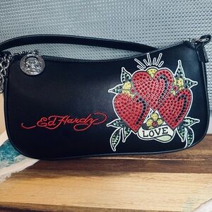 Ed Hardy Black and Red Love Heart Shoulder Bag